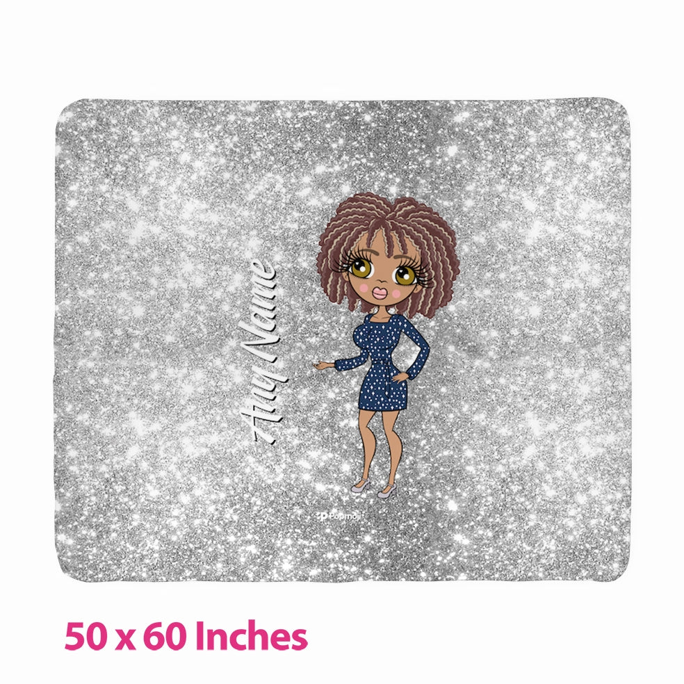 Womens Silver Glitter Effect Fleece Blanket - Image 1