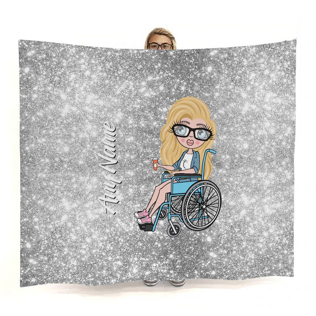 Womens Silver Glitter Effect Wheelchair Fleece Blanket - Image 1