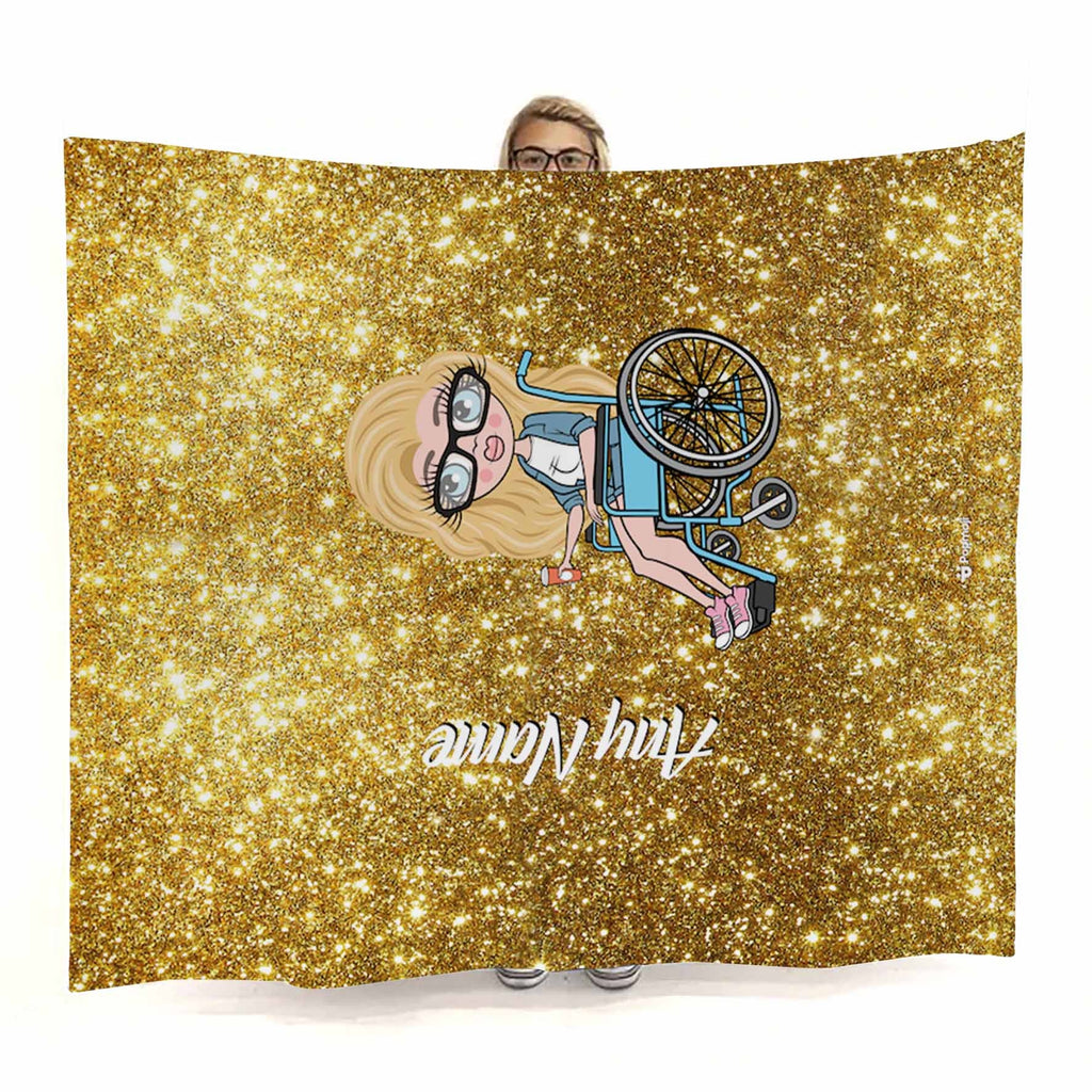 Womens Wheelchair Portrait Gold Glitter Effect Fleece Blanket - Image 3