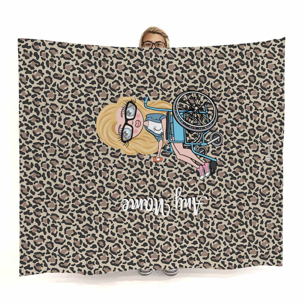 Womens Wheelchair Portrait Leopard Print Fleece Blanket - Image 3