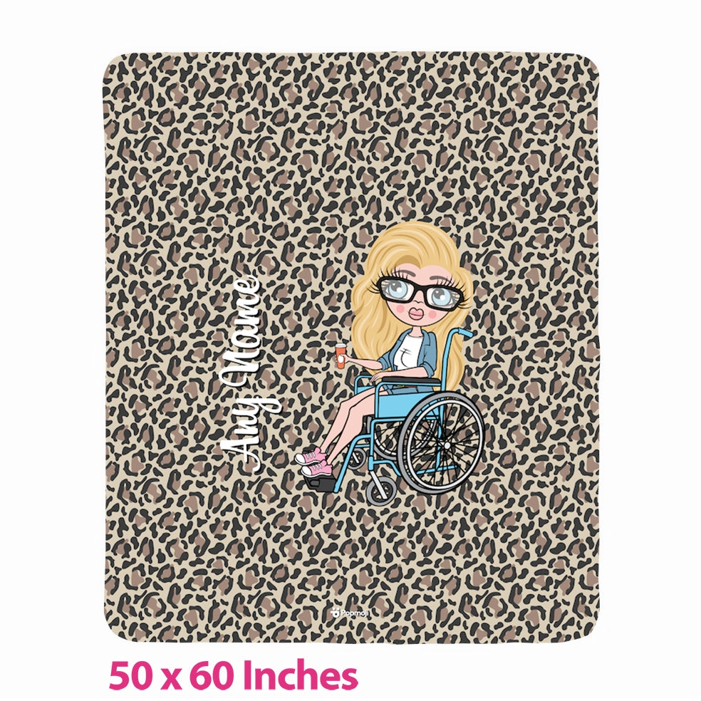 Womens Wheelchair Portrait Leopard Print Fleece Blanket - Image 1