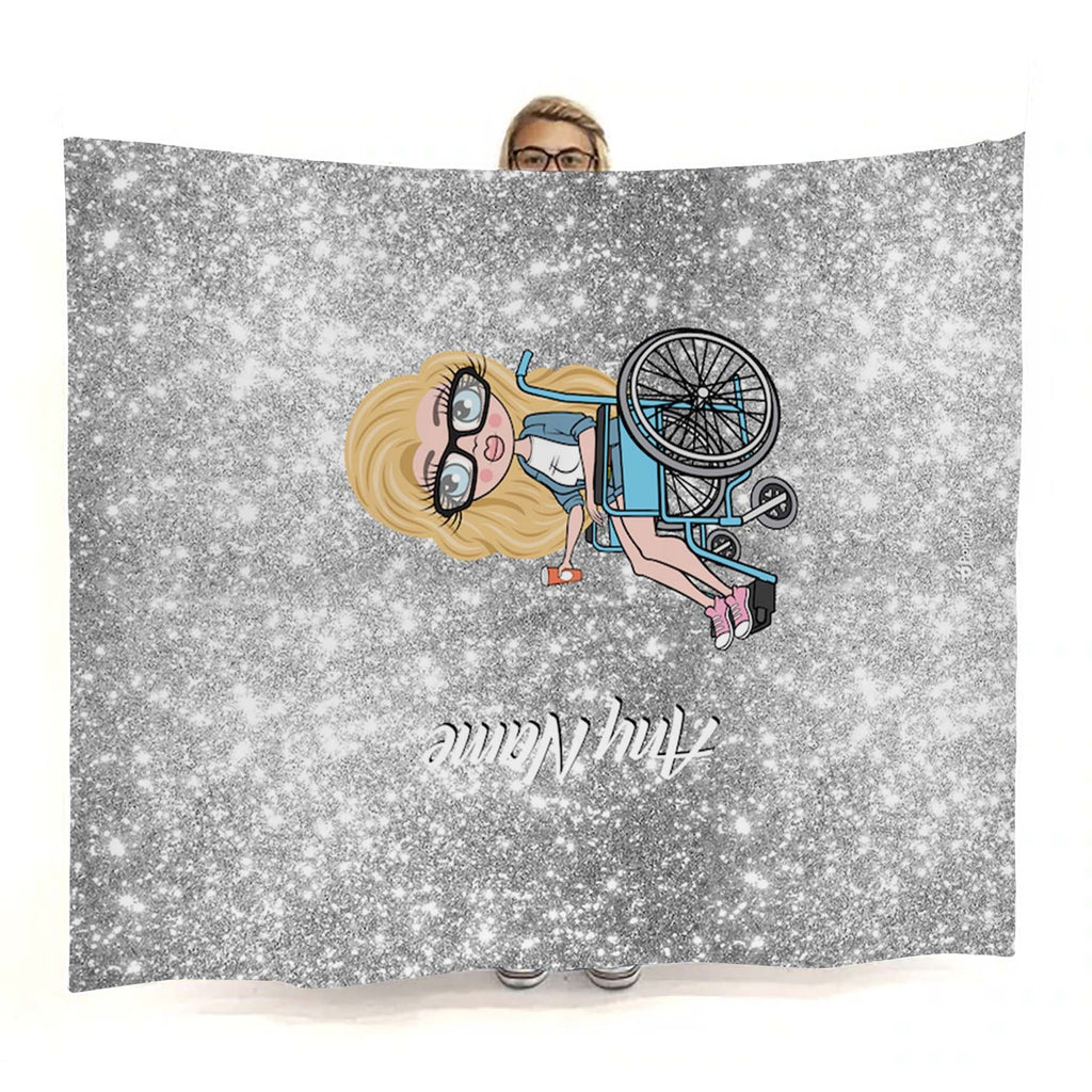 Womens Wheelchair Portrait Silver Glitter Effect Fleece Blanket - Image 3