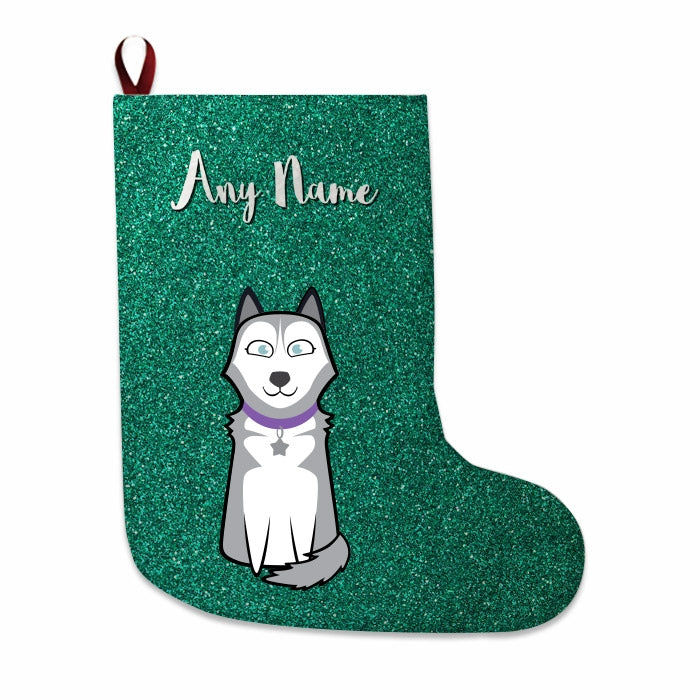 Dogs Personalized Christmas Stocking - Green Glitter - Image 1