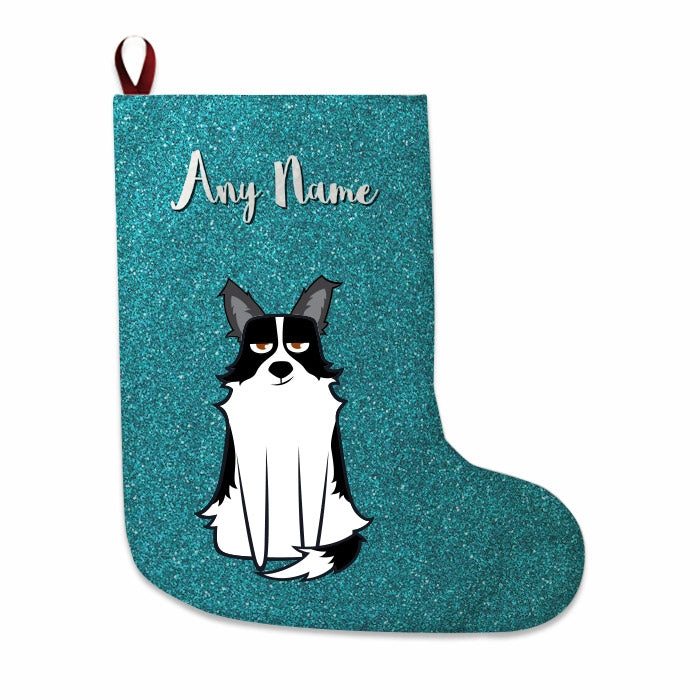 Dogs Personalized Christmas Stocking - Light Blue Glitter - Image 2