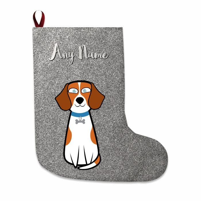 Dogs Personalized Christmas Stocking - Silver Glitter - Image 1