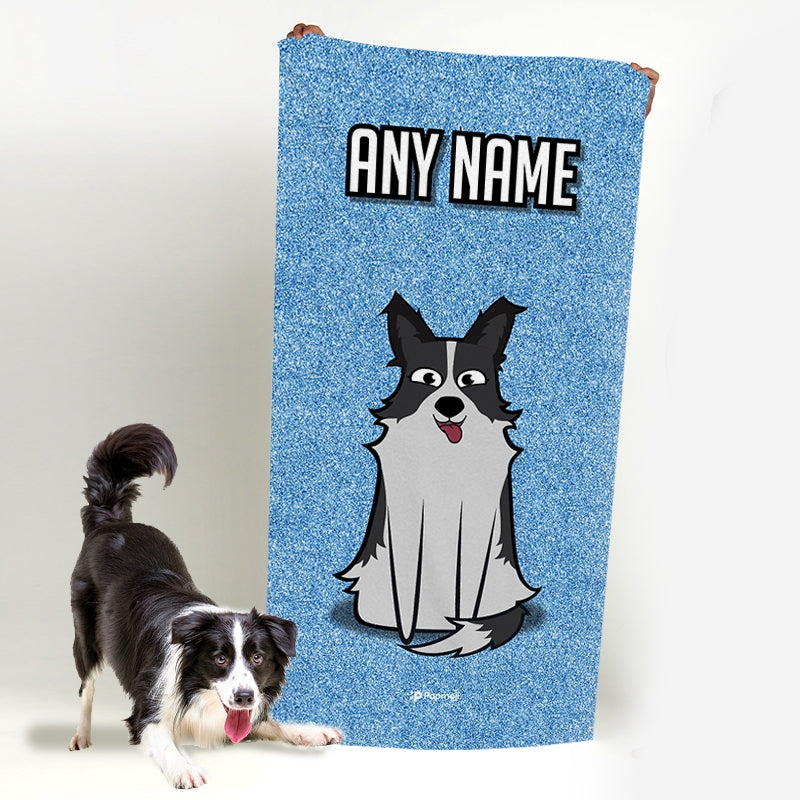 Personalized Dog Blue Glitter Beach Towel - Image 4