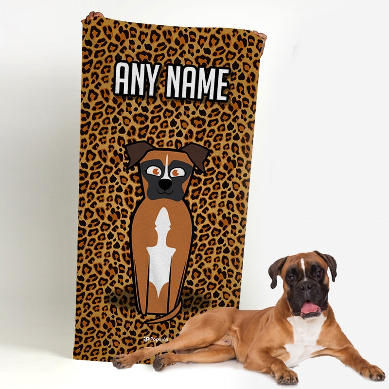 Personalized Dog Leopard Print Beach Towel - Image 1