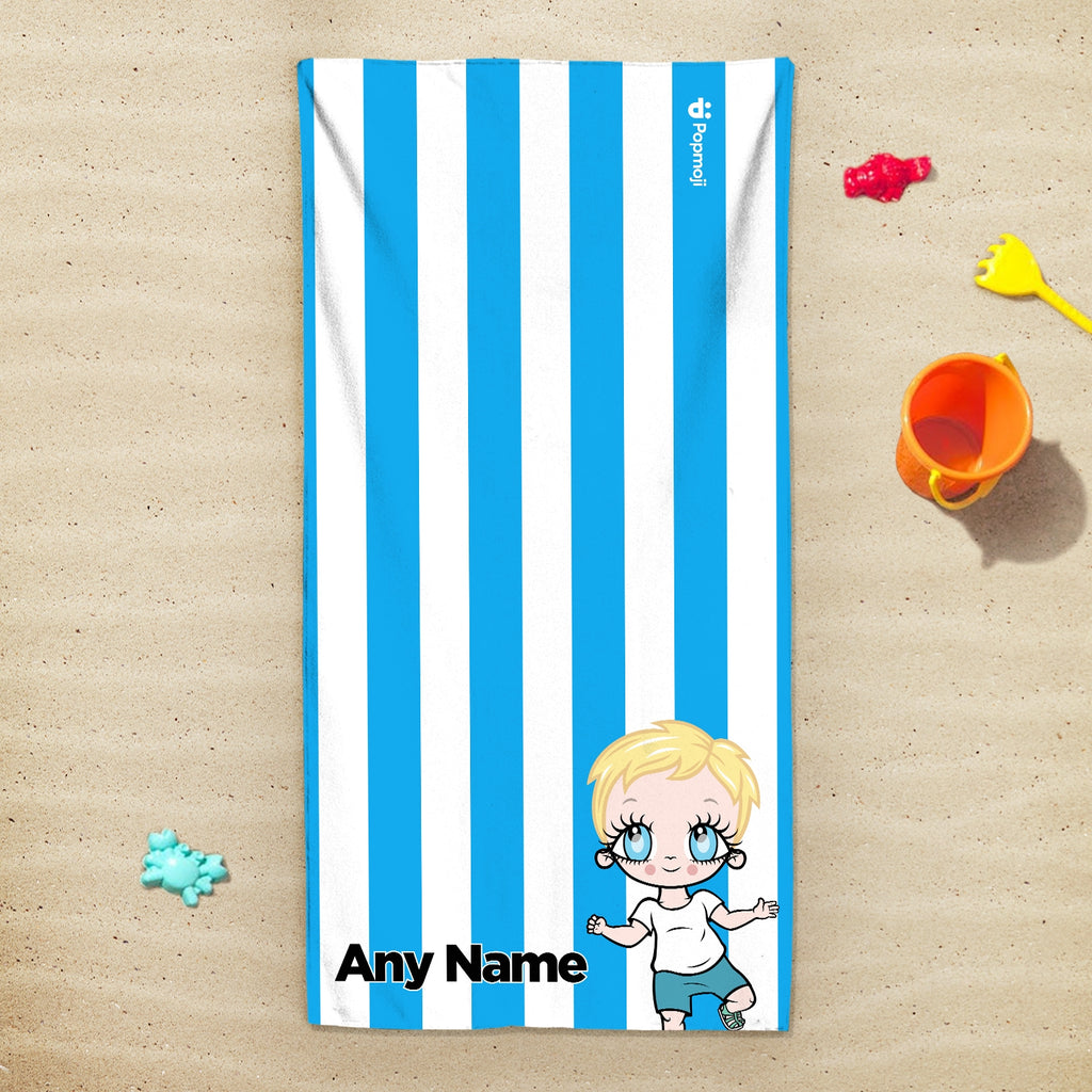 Early Years Personalized Blue Stripe Beach Towel - Image 3