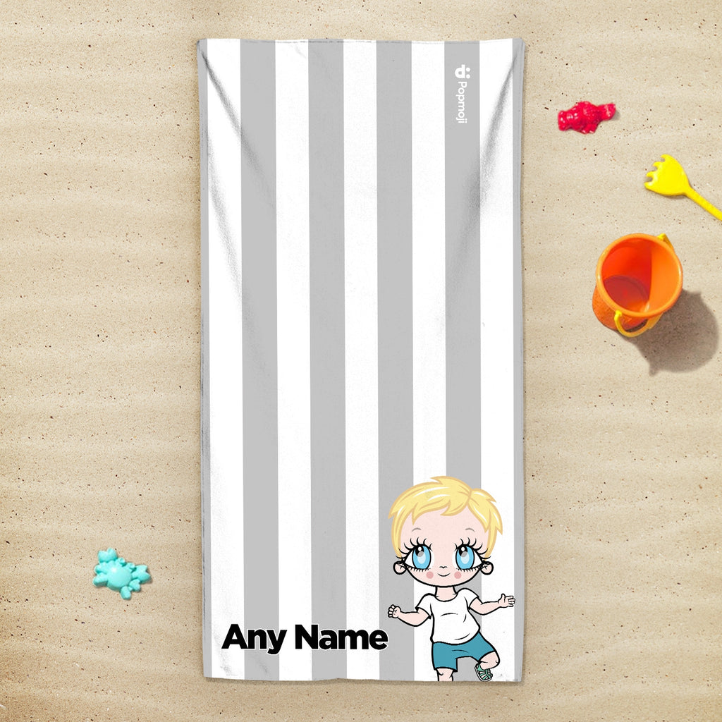 Early Years Personalized Grey Stripe Beach Towel - Image 2