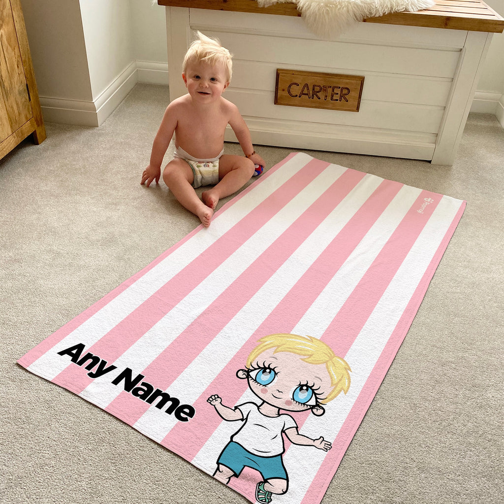 Early Years Personalized Light Pink Stripe Beach Towel - Image 2