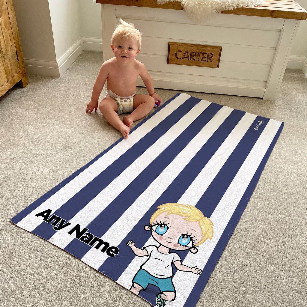 Early Years Personalized Navy Stripe Beach Towel - Image 1