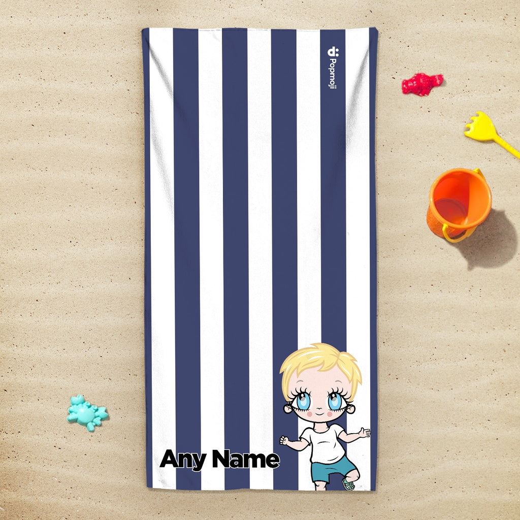 Early Years Personalized Navy Stripe Beach Towel - Image 3