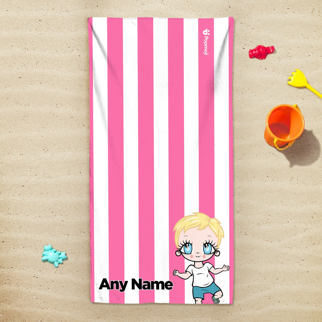 Early Years Personalized Pink Stripe Beach Towel - Image 3