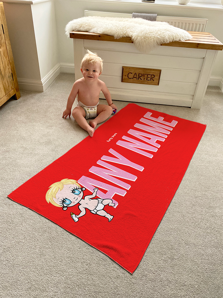 Babies Red Bold Name Beach Towel - Image 2