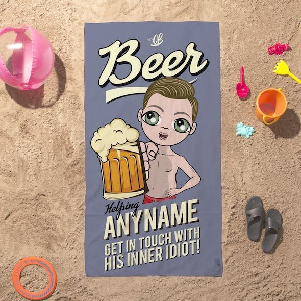 Mens Personalized Beer Idiot Beach Towel