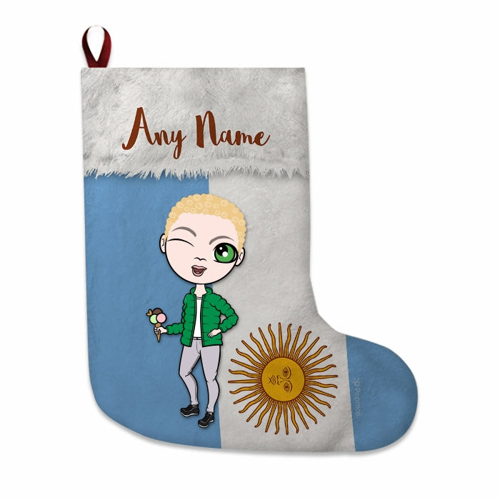 Boys Personalized Christmas Stocking - Argentinian Flag - Image 1