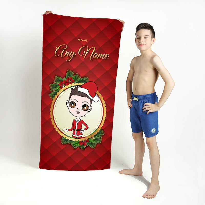 Jnr Boys Festive Wreath Beach Towel - Image 1