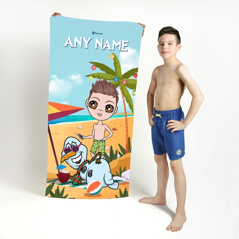 Jnr Boys Tropical Snowman Beach Towel - Image 1