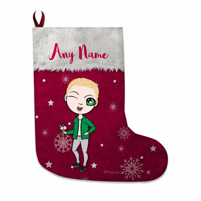 Boys Personalized Christmas Stocking - Classic Red Snowflake - Image 2
