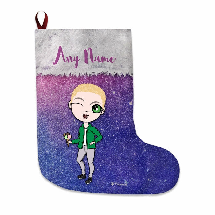 Boys Personalized Christmas Stocking - Galaxy Glitter - Image 2