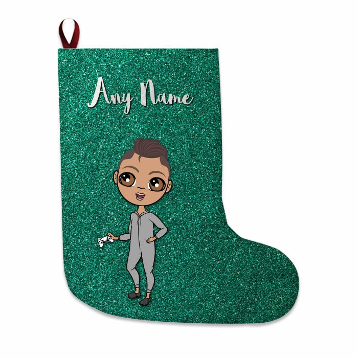 Boys Personalized Christmas Stocking - Green Glitter - Image 1