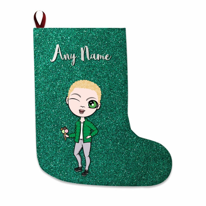 Boys Personalized Christmas Stocking - Green Glitter - Image 3