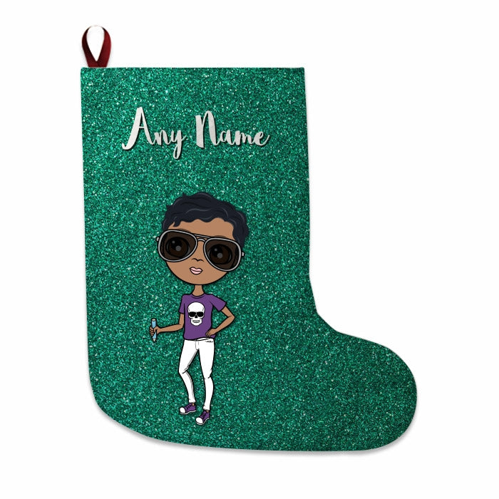 Boys Personalized Christmas Stocking - Green Glitter - Image 4