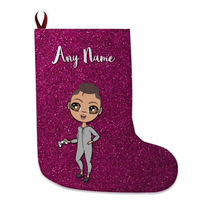 Boys Personalized Christmas Stocking - Pink Glitter - Image 1