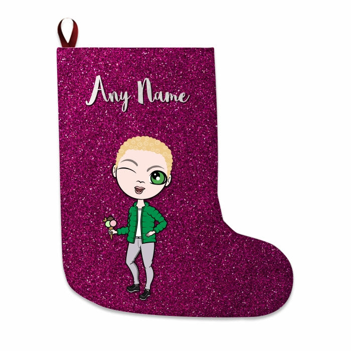 Boys Personalized Christmas Stocking - Pink Glitter - Image 3