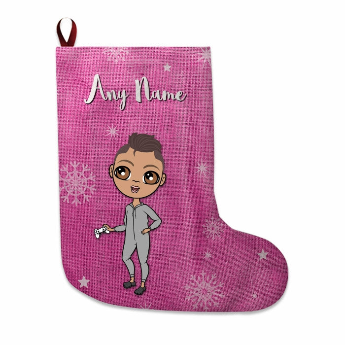 Boys Personalized Christmas Stocking - Pink Jute - Image 1