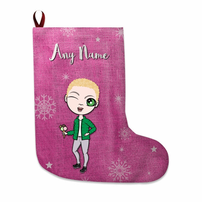 Boys Personalized Christmas Stocking - Pink Jute - Image 4
