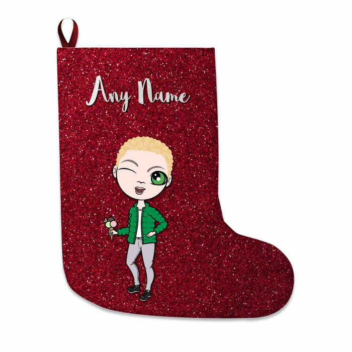 Boys Personalized Christmas Stocking - Red Glitter - Image 3