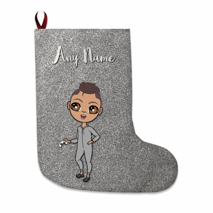 Boys Personalized Christmas Stocking - Silver Glitter - Image 4
