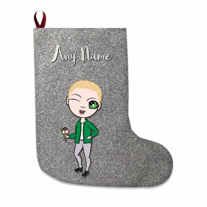 Boys Personalized Christmas Stocking - Silver Glitter - Image 1