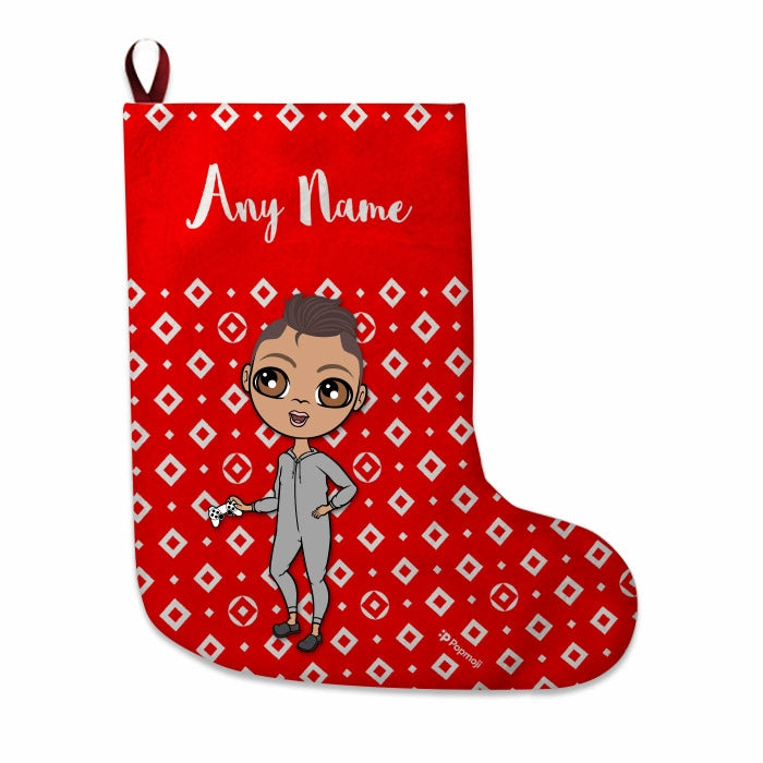 Boys Personalized Christmas Stocking - Diamonds Pattern - Image 1