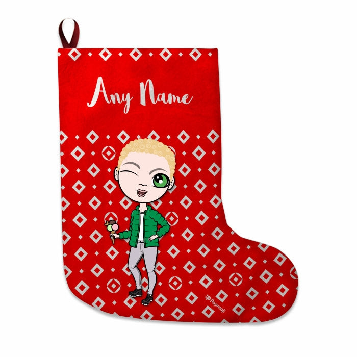 Boys Personalized Christmas Stocking - Diamonds Pattern - Image 4