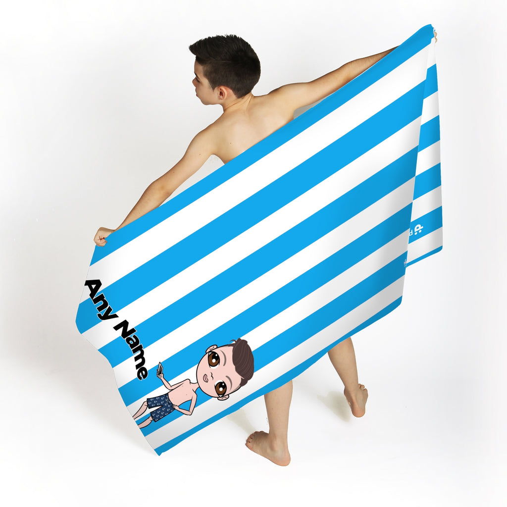 Jnr Boys Personalized Blue Stripe Beach Towel - Image 3