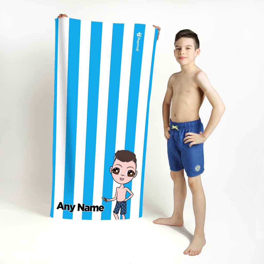 Jnr Boys Personalized Blue Stripe Beach Towel - Image 1