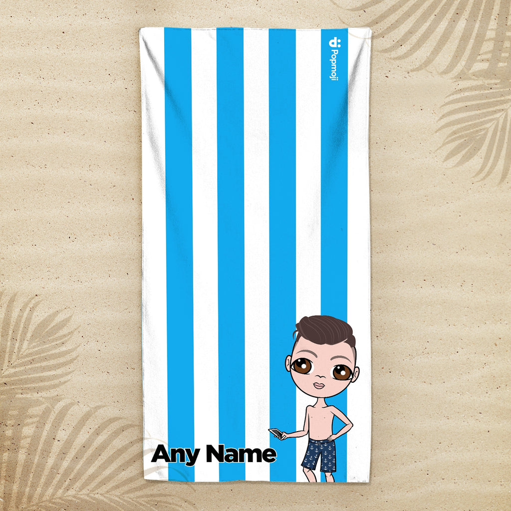 Jnr Boys Personalized Blue Stripe Beach Towel - Image 4