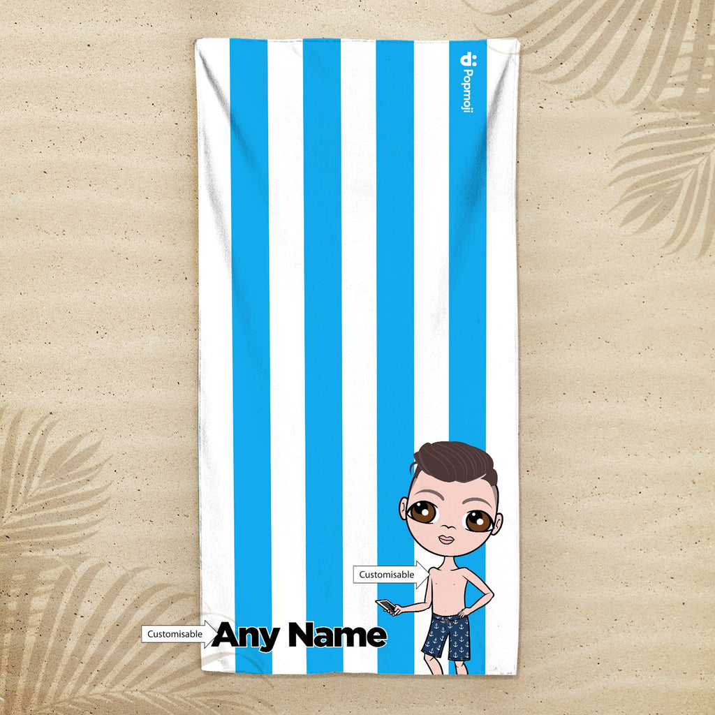 Jnr Boys Personalized Blue Stripe Beach Towel - Image 2