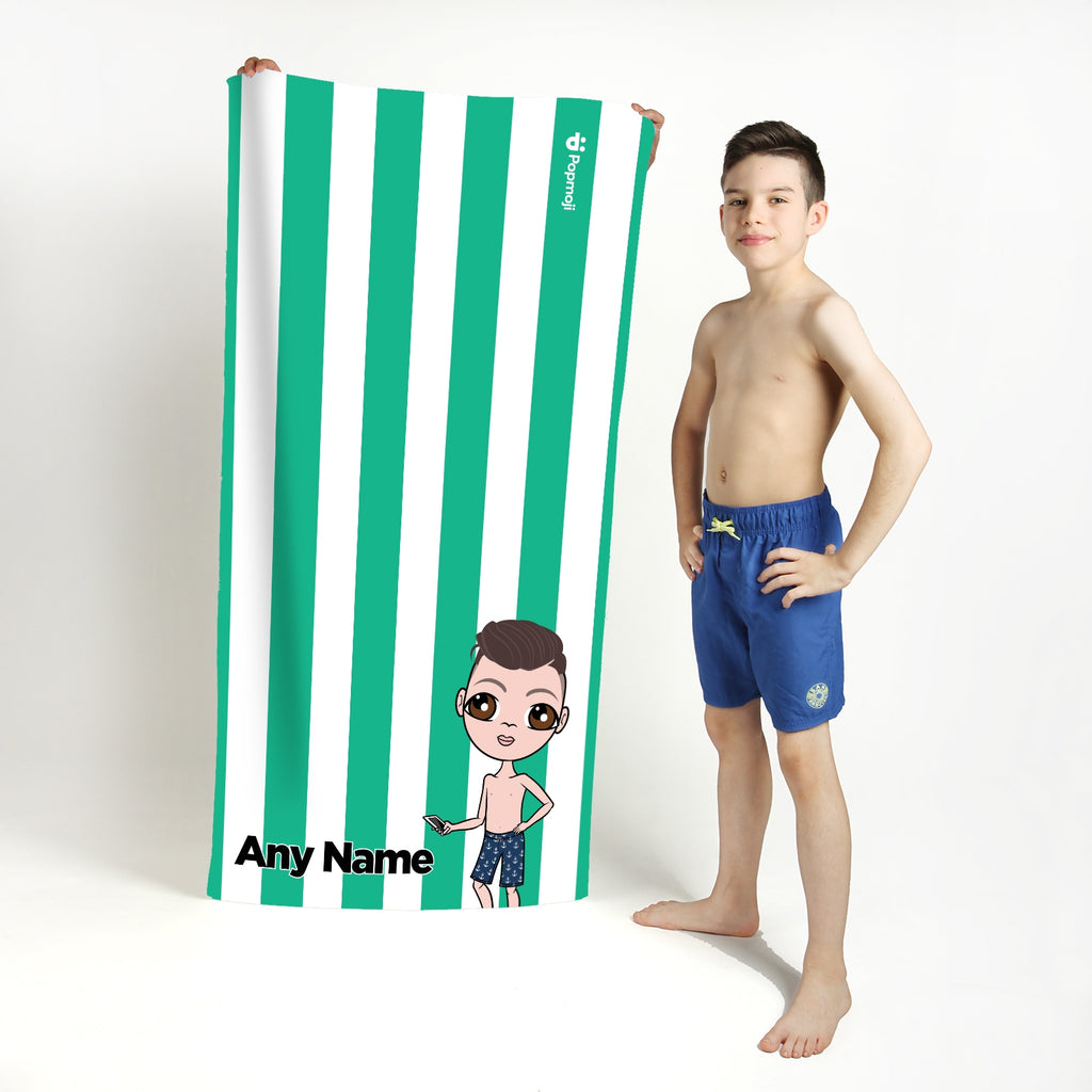Jnr Boys Personalized Green Stripe Beach Towel - Image 3