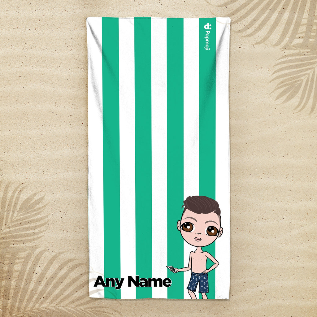 Jnr Boys Personalized Green Stripe Beach Towel - Image 4