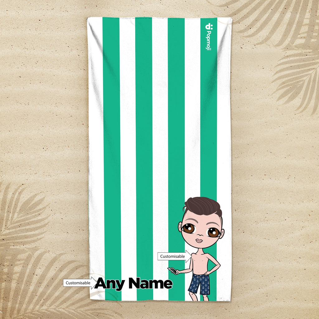 Jnr Boys Personalized Green Stripe Beach Towel - Image 2