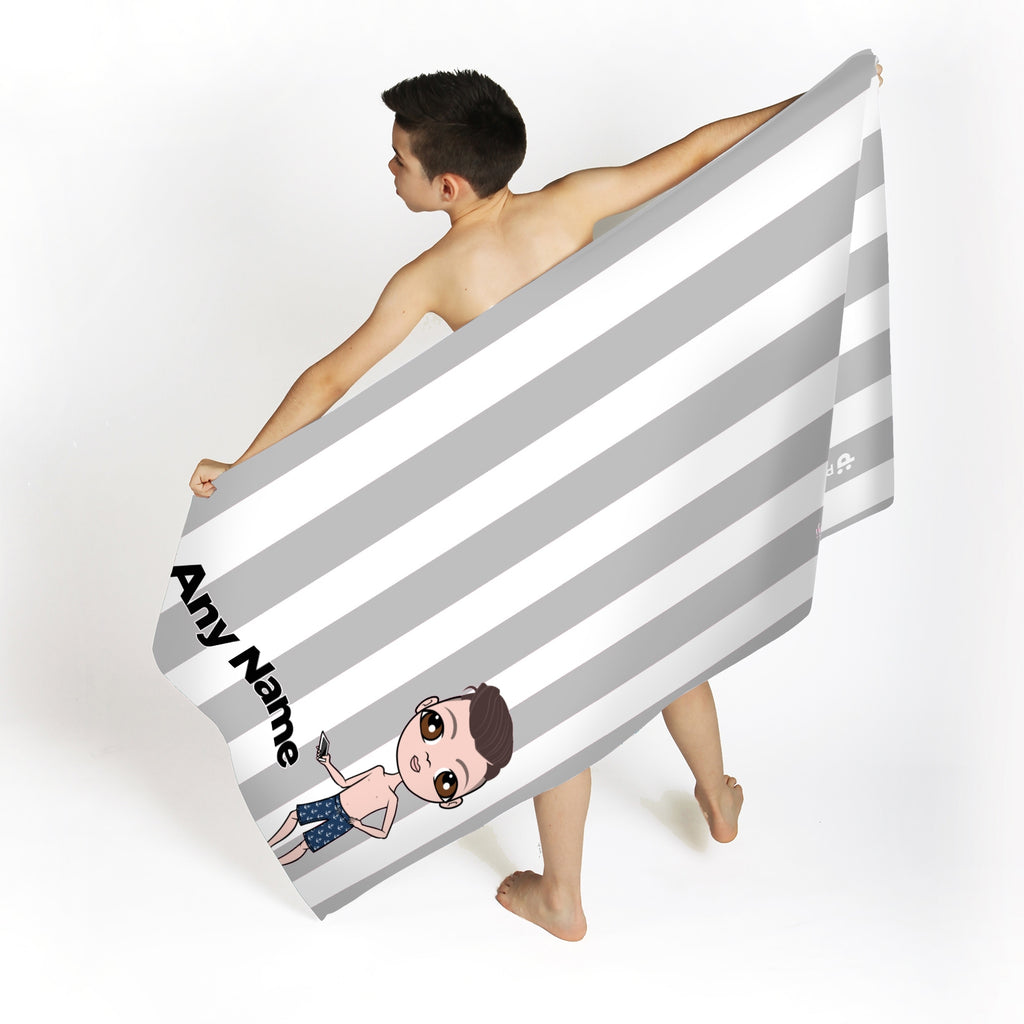 Jnr Boys Personalized Grey Stripe Beach Towel - Image 3