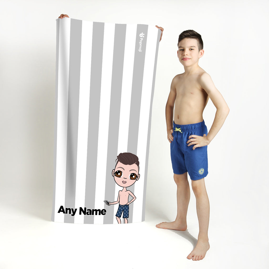 Jnr Boys Personalized Grey Stripe Beach Towel - Image 1