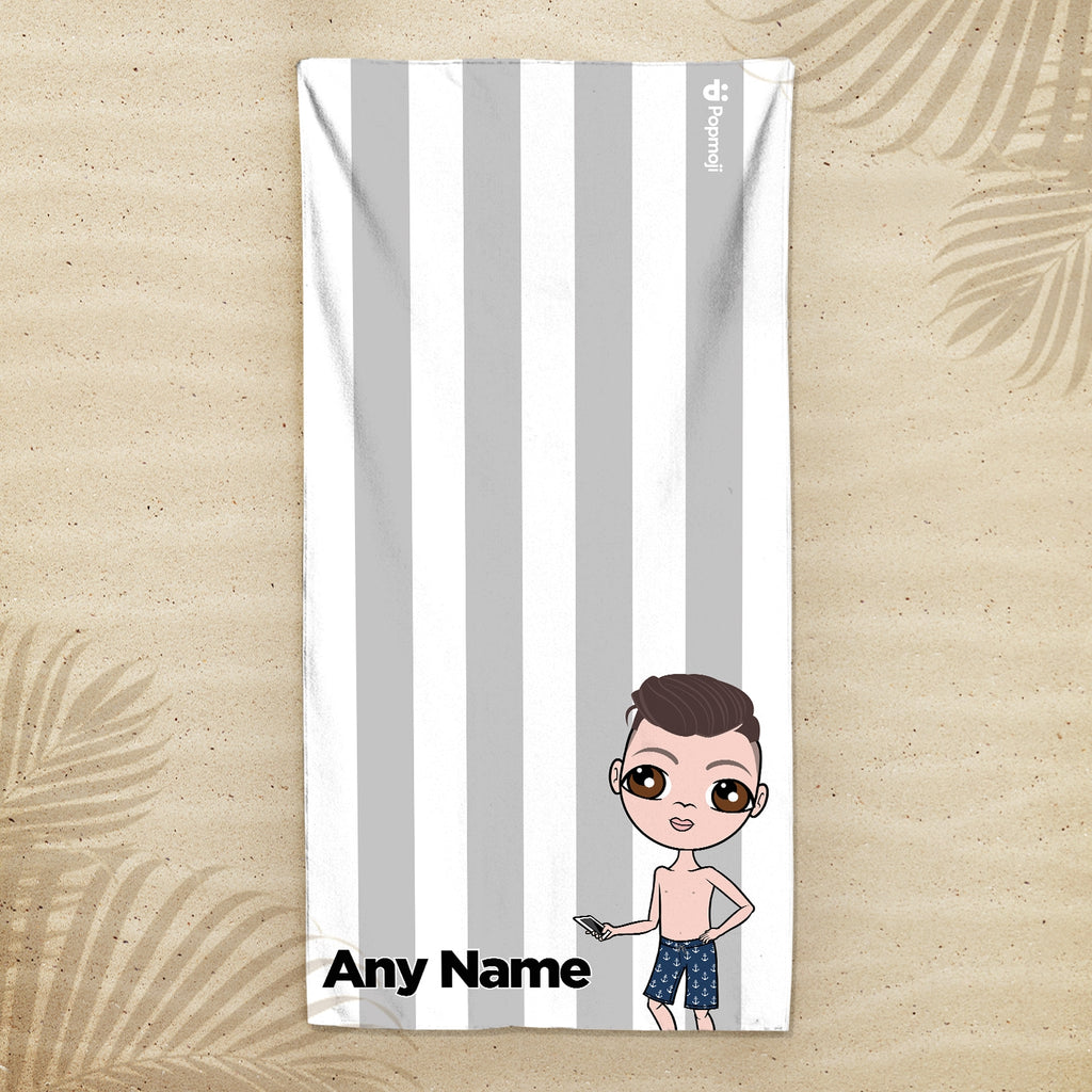Jnr Boys Personalized Grey Stripe Beach Towel - Image 4
