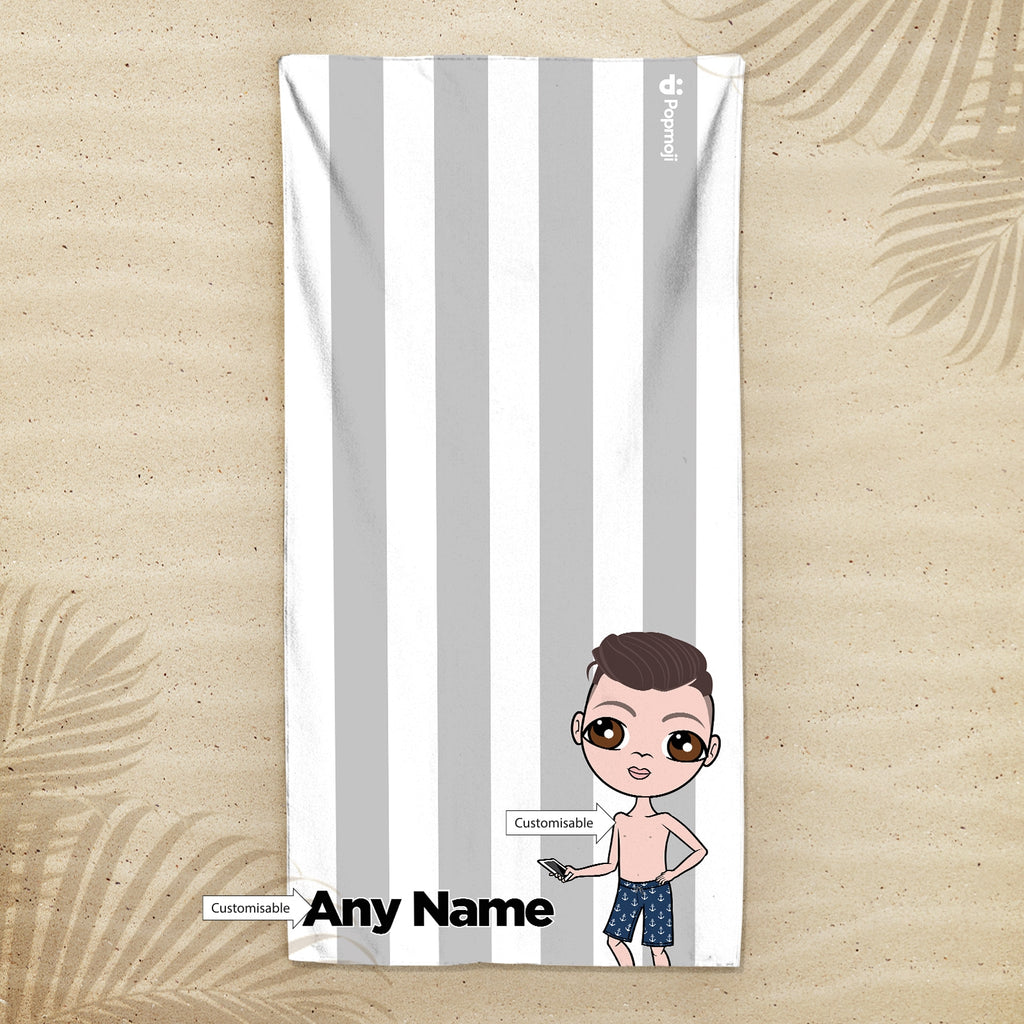 Jnr Boys Personalized Grey Stripe Beach Towel - Image 2