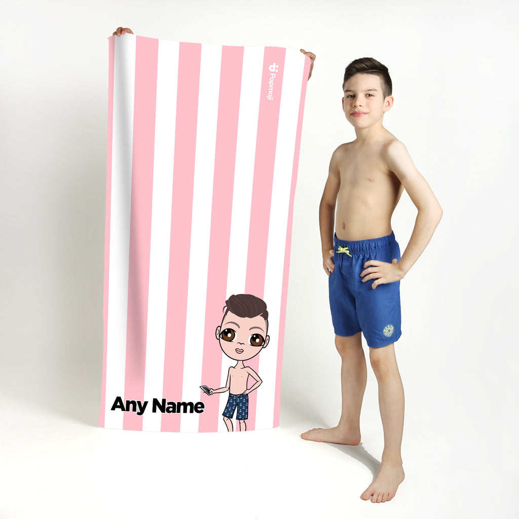 Jnr Boys Personalized Light Pink Stripe Beach Towel - Image 2