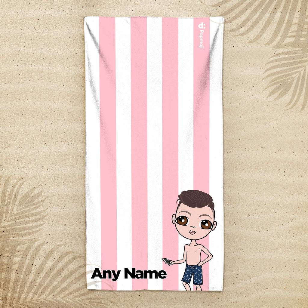 Jnr Boys Personalized Light Pink Stripe Beach Towel - Image 3