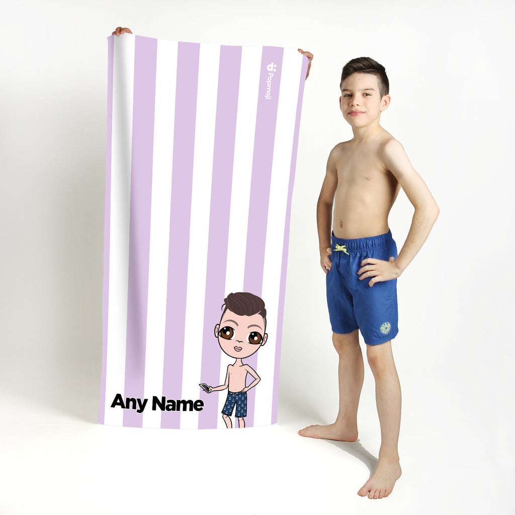 Jnr Boys Personalized Lilac Stripe Beach Towel - Image 1